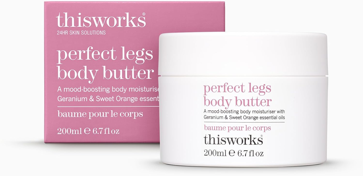 This Works Perfect Legs Body Butter, 200 ml - Body Lotion with Mood-Boosting Geranium and Orange Essential Oils - Nourishing Body Moisturiser with Shea Butter and Hyaluronic Acid for a Hydrating Glow