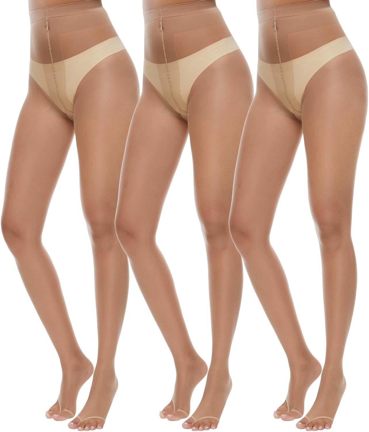 MANZI 3 Pairs Toeless Pantyhose Tights for Women Ultra Thin 10D Toe Open Control Top Pantyhose