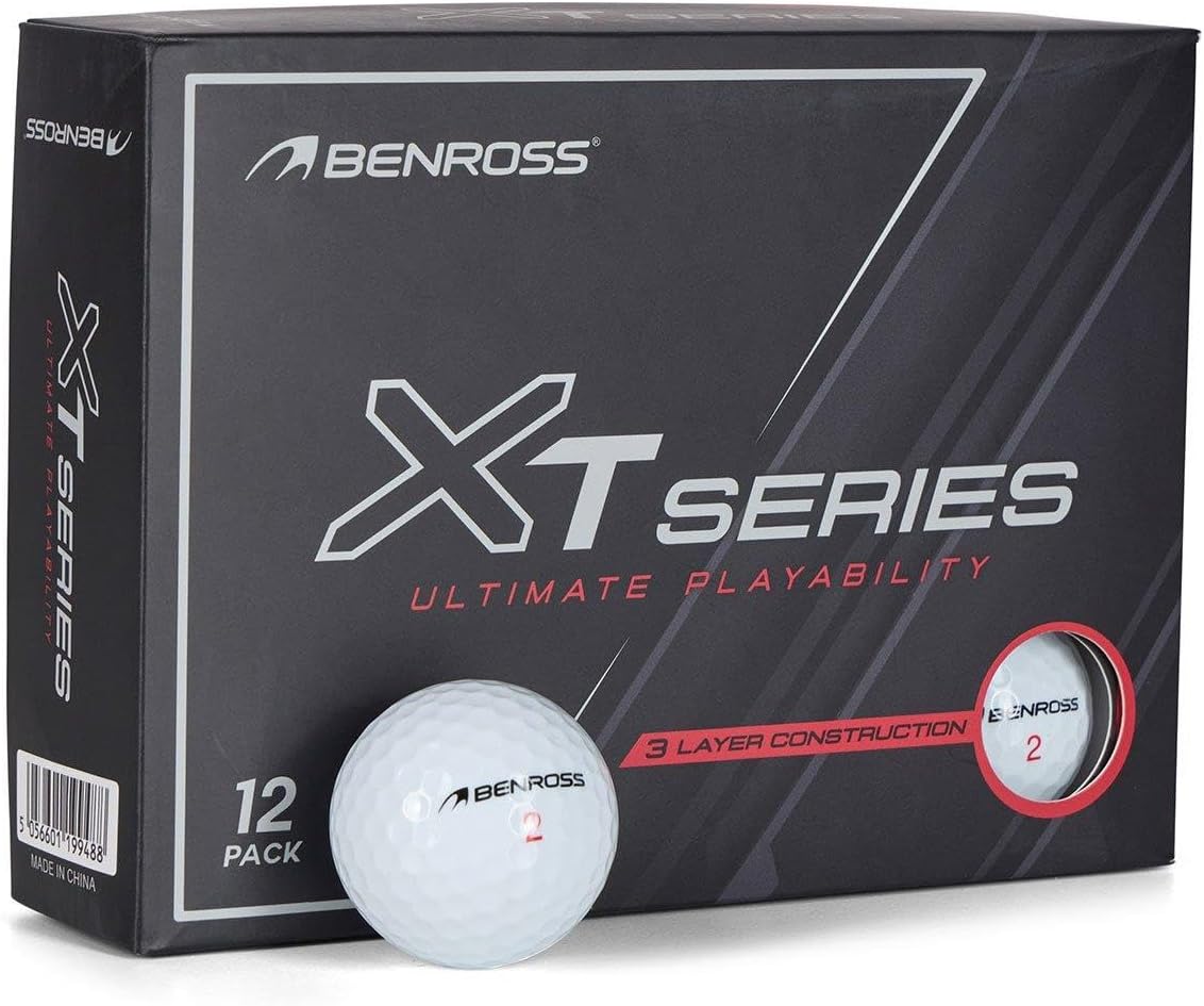 BENROSS XT Series Golf Balls 12 Pack - by American Golf - White with High-Energy Core, 332 Dimple Pattern for Extended Flight, Anti-Side Spin Mantle - USGA/R&A Compliant 3-Layer Construction