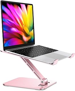 Foldable Laptop Stand, Height Adjustable Ergonomic Computer Stand for Desk, Aluminum Portable Laptop Riser Holder Mount Compatible with MacBook Pro Air, All Notebooks 10-16" (Pink)