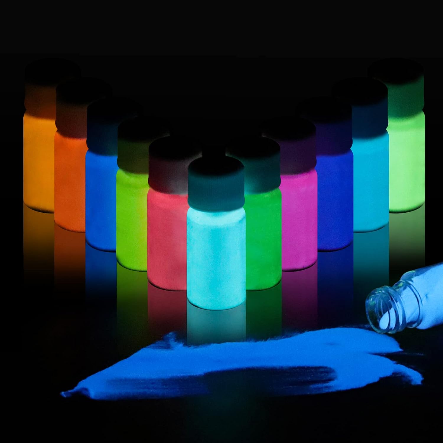 Glow in The Dark Powder 12 Colors Epoxy Resin Dye Luminous Pigment Powder Safe Long Lasting for Fine Art, DIY Nail Art, Epoxy Resin Colorant, DIY Crafts and Theme Party, 0.7oz Each