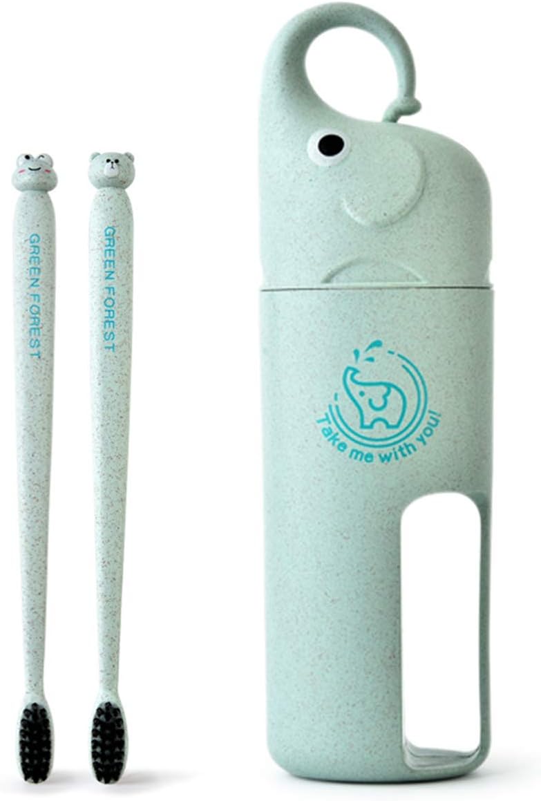 Besttimes Cute Elephant Bamboo Charoalco Toothbrush with Cup for Kids