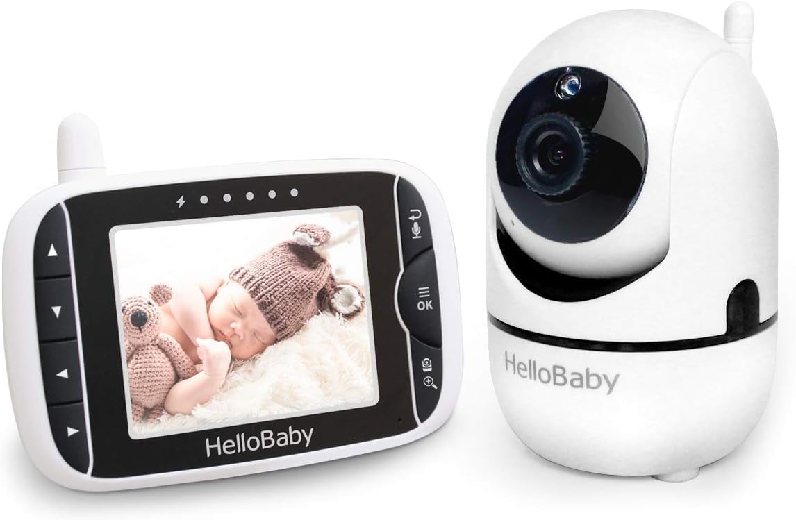 HelloBaby Baby Monitor with Remote Pan-Tilt-Zoom Camera and 3.2'' LCD Screen, Infrared Night Vision (Black)