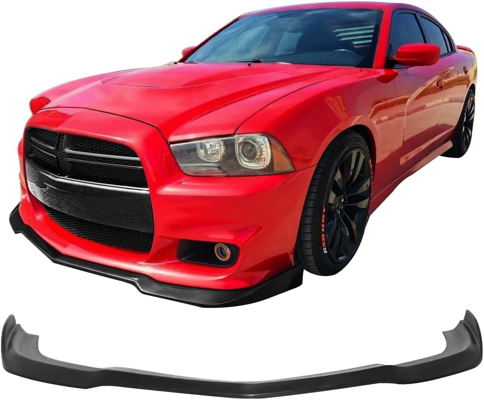 Front Bumper Lip Compatible with 2012-2014 Dodge Charger SRT8, IKON Style Black PU Front Lip Finisher Under Chin Spoiler Add On by IKON MOTORSPORTS