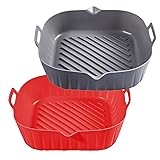 Silicone Liners Square 8 Inches for Air Fryer, 2 Pcs Non-stick Food-grade Reusable Silicone Pot Baking Tray Basket Bowl Oven Air Fryer Accessories