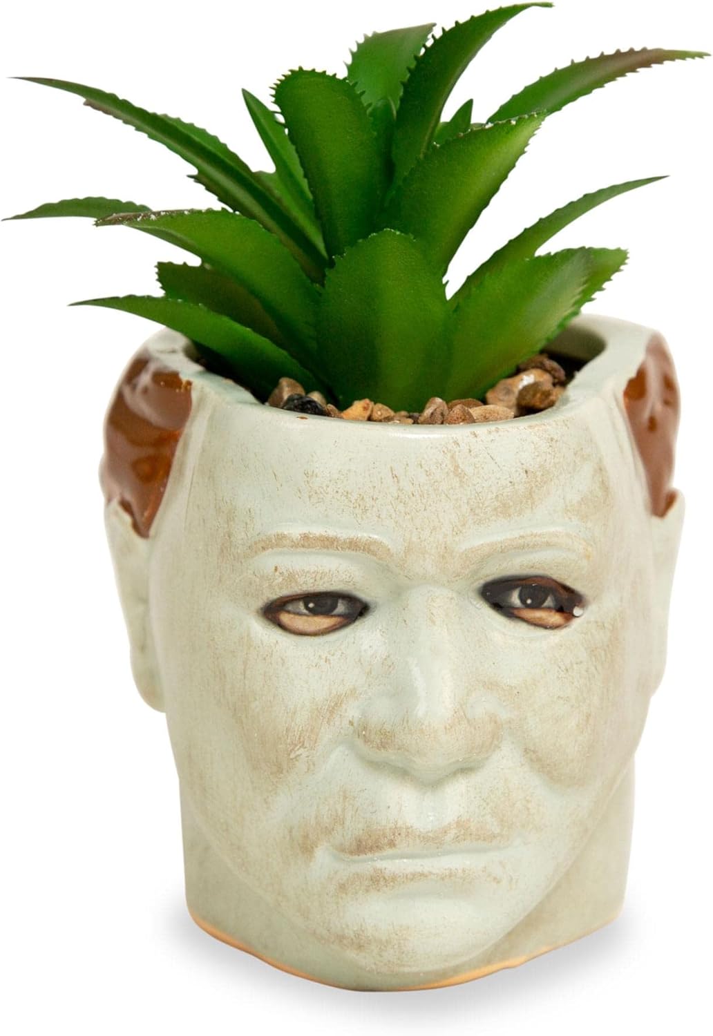 Toynk Halloween Michael Myers 3-Inch Ceramic Mini Planter with Artificial Succulent | Small Flower Pot, Faux Indoor Plant