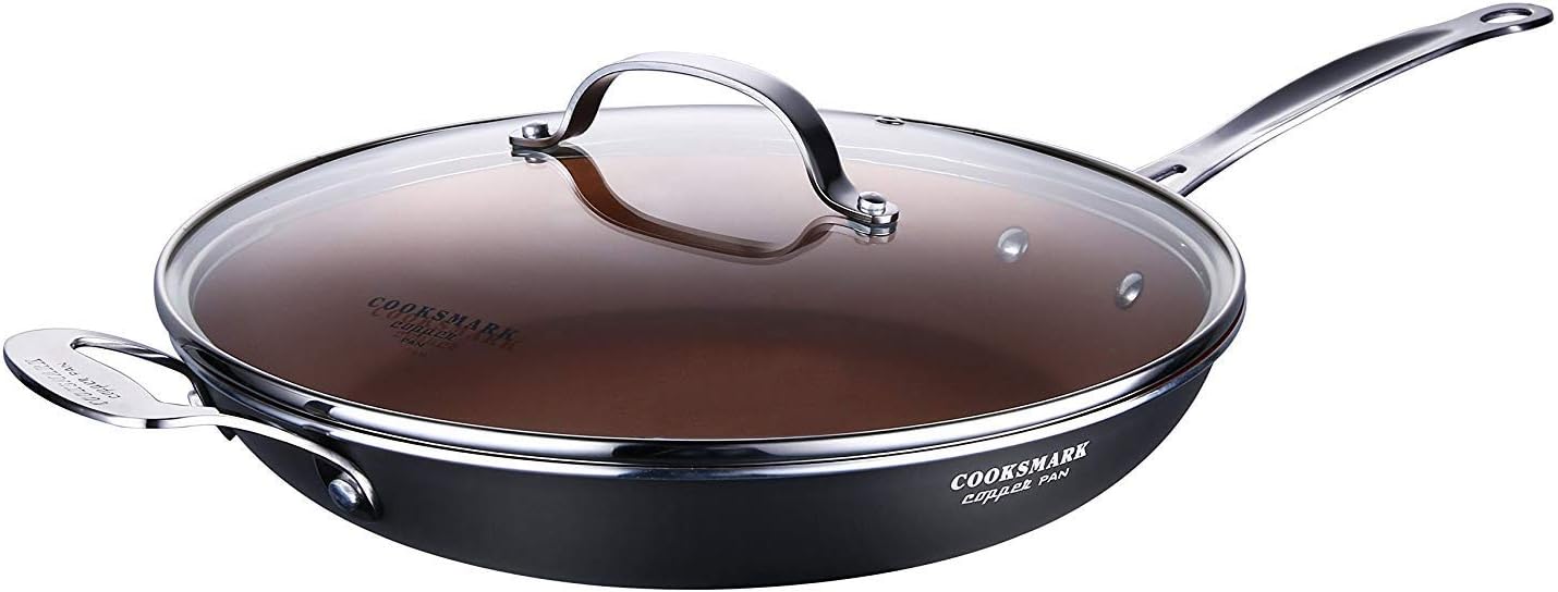 COOKSMARK Copper Pan 12-Inch Nonstick Induction Frying Pan with Lid and Cool-Touch Handle, Copper Ceramic Skillet, Saute Pan, Dishwasher Safe Oven Safe