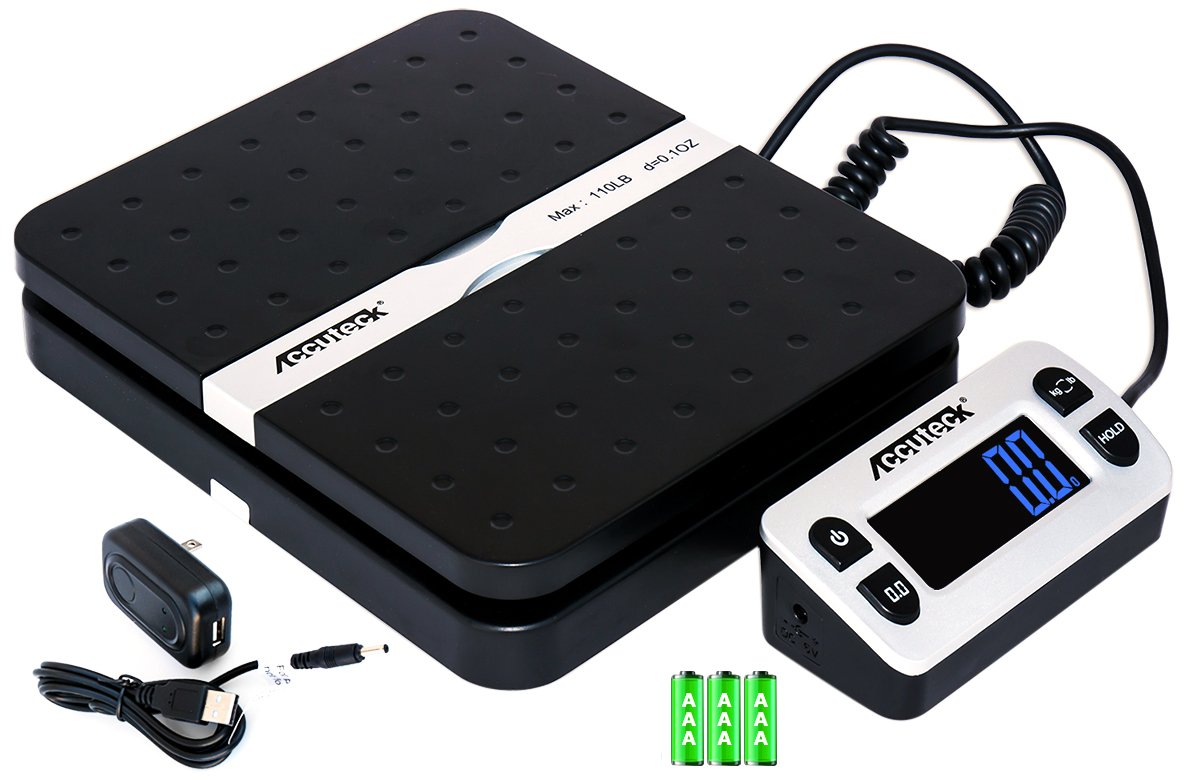ACCUTECK 8580 High Capacity 110 Lbs High Accuracy 0.1OZ Digital Postal Scale with Remote Display, Batteries and USB Cable and AC Adapter Included