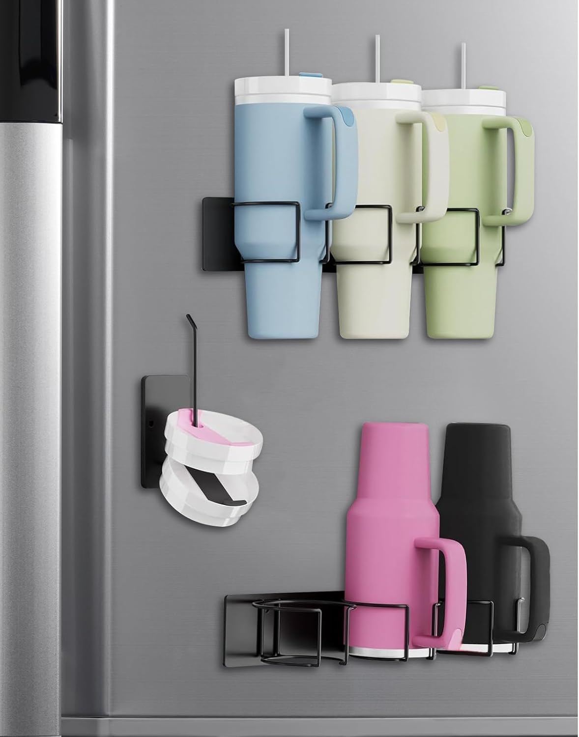 Magnetic Stanley Cup Holder for Refrigerator,Water Bottle Organizer for Stanley 30&40 oz with Tumbler Lid Organizer,Hold Stanley Cup Accessories for Kitchen Fridge Cabinet, Gifts Ideal