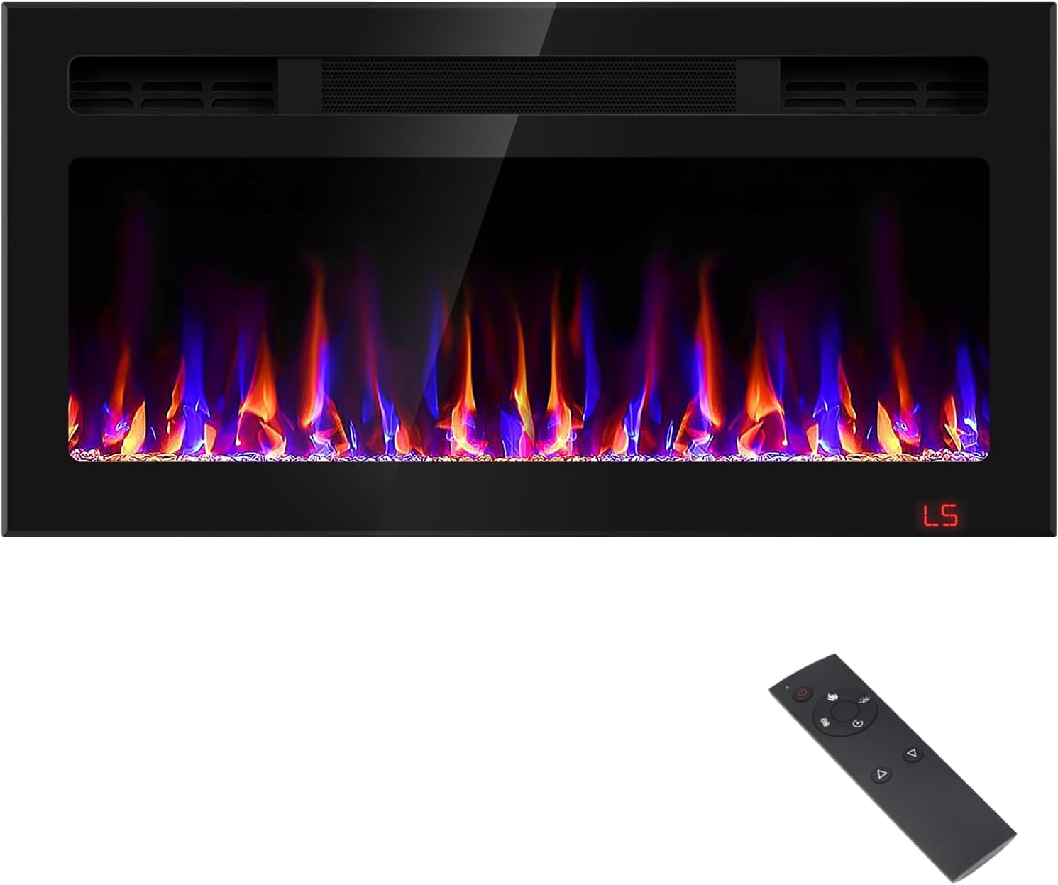 31 Inch Electric Fireplace Recessed and Wall Mounted, Fireplace Heater and Linear Fireplace, Ultra-Thin Electric Fireplace, Low Noise, with Timer, Remote Control, Adjustable 12 Flame Color, 750/1500W