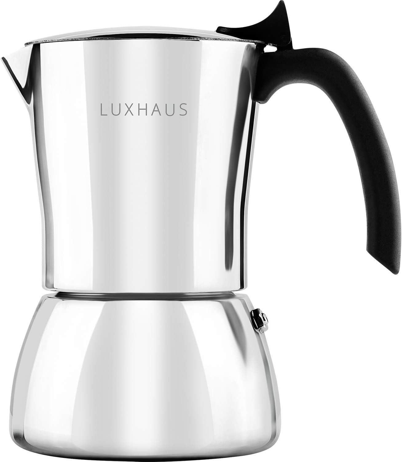 LUXHAUS Moka Pot - 3 Cup Stovetop Espresso Maker - 100% Stainless Steel Italian and Cuban Mocha Coffee Maker
