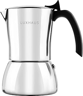 LUXHAUS Moka Pot - 3 Cup Stovetop Espresso Maker - 100% Stainless Steel Italian and Cuban Mocha Coffee Maker