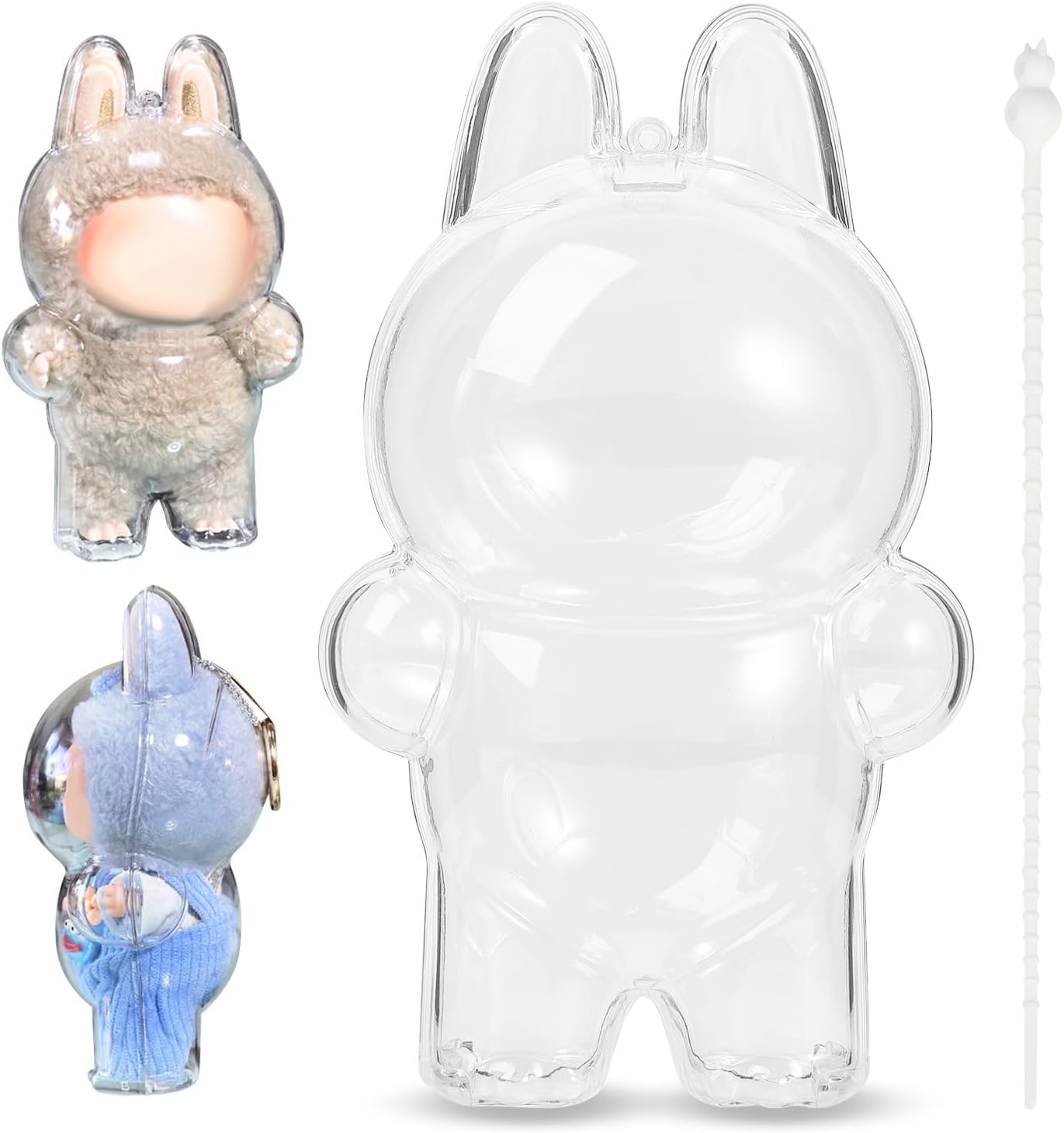Protective Case for LABUBU Plastic Case with Silicone Strap, Portable Dustproof Doll Holder, Clear Display Case for Standing LABUBU The Monsters Blind Box Figures (No Doll)