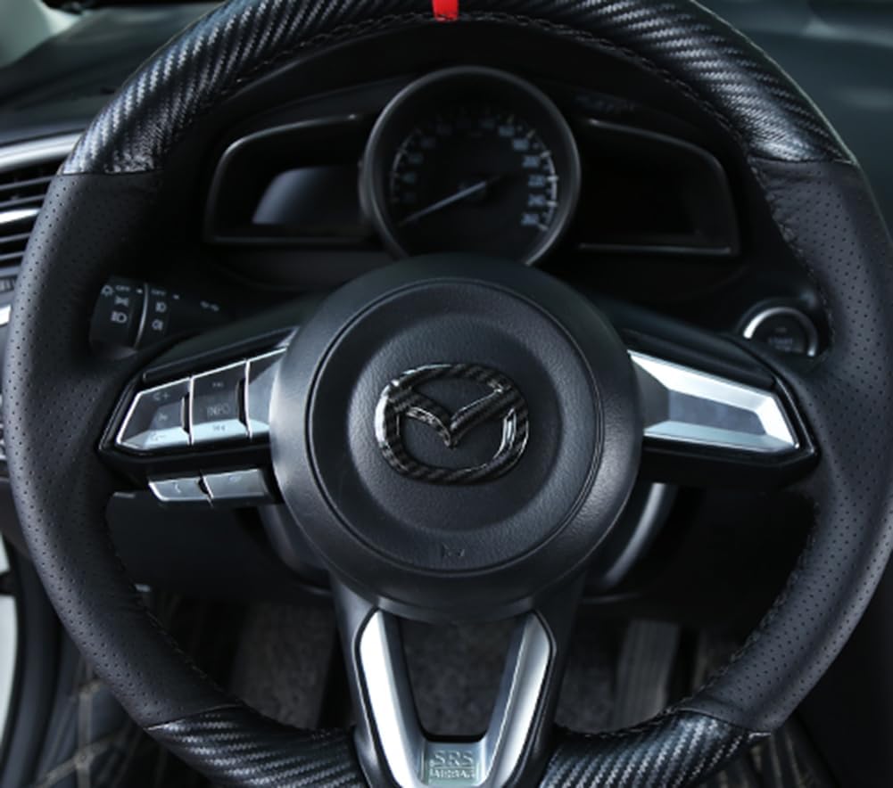 MAXDOOL Red Steering Wheel Cover Sticker Sequins Frame Trim for Mazda 3, 6, CX-5, CX-9 Interior Accessories (Carbon Fiber)