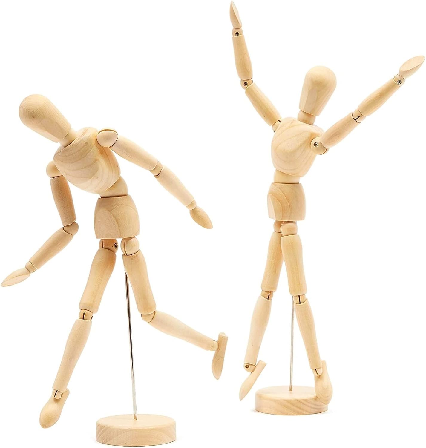 Bright Creations 2 Pack Posable Figure Wooden Art Mannequin - 12 Inch Drawing Figure & Wooden Human Model with Base - Posable Wood Drawing Mannequin
