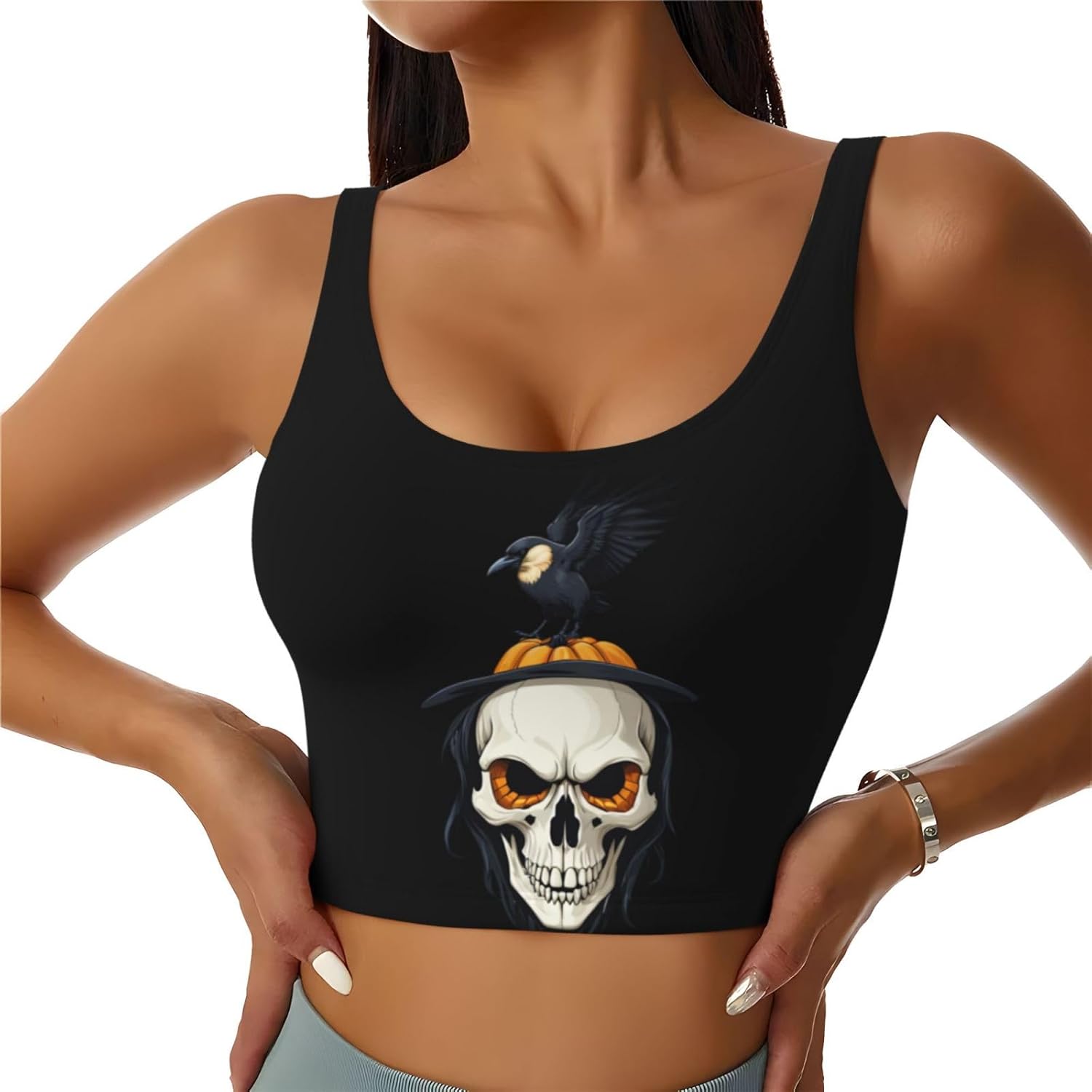 Women's Sports Vest DDCXZPP Crow and skull pumpkin Printing Soft, Comfortable, Lightweight, and Breathable