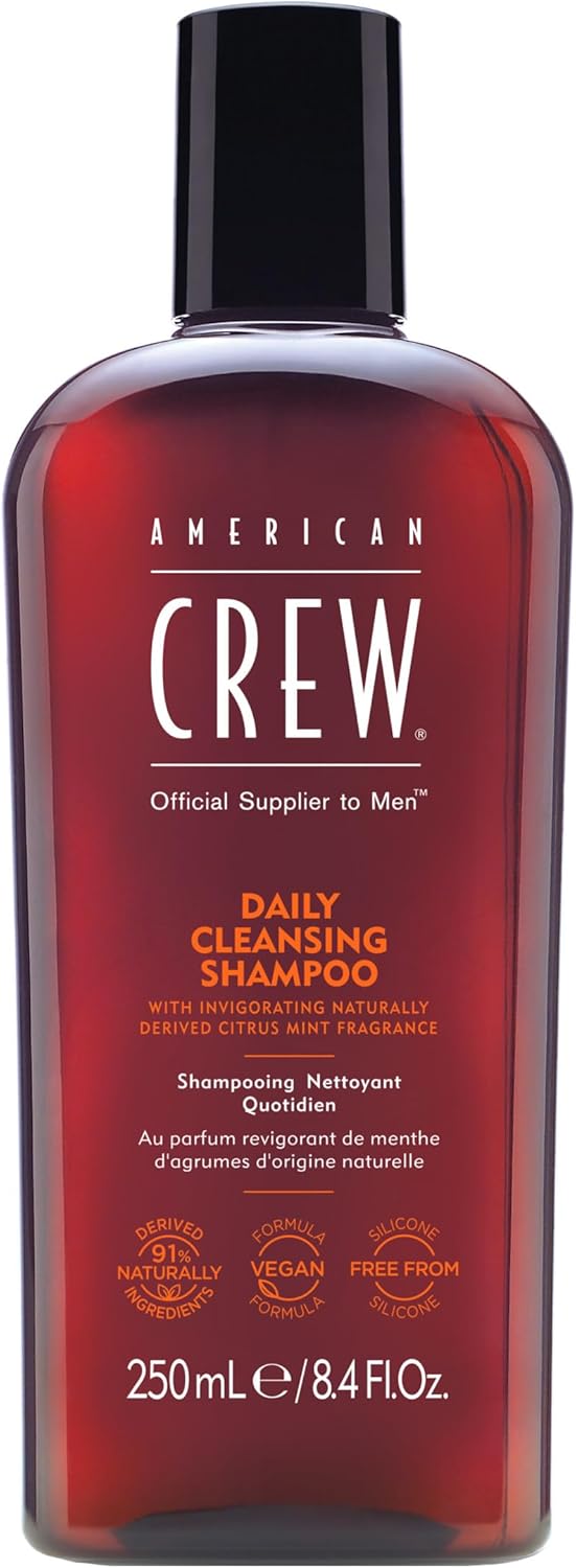 American Crew Daily Cleansing Shampoo, Vegan & Silicone Free (250ml) to Remove Excess Oil & Nourish, Normal & Oily Hair, Formulated for Men