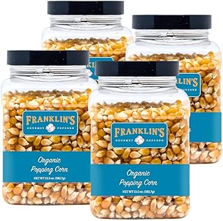 Franklin's Popcorn Organic Popcorn Kernels 4-Pack of 13oz Jars - Made in USA, Non-GMO & All-Natural - Old Fashioned Unpopped Popcorn Kernels for Popcorn Machine