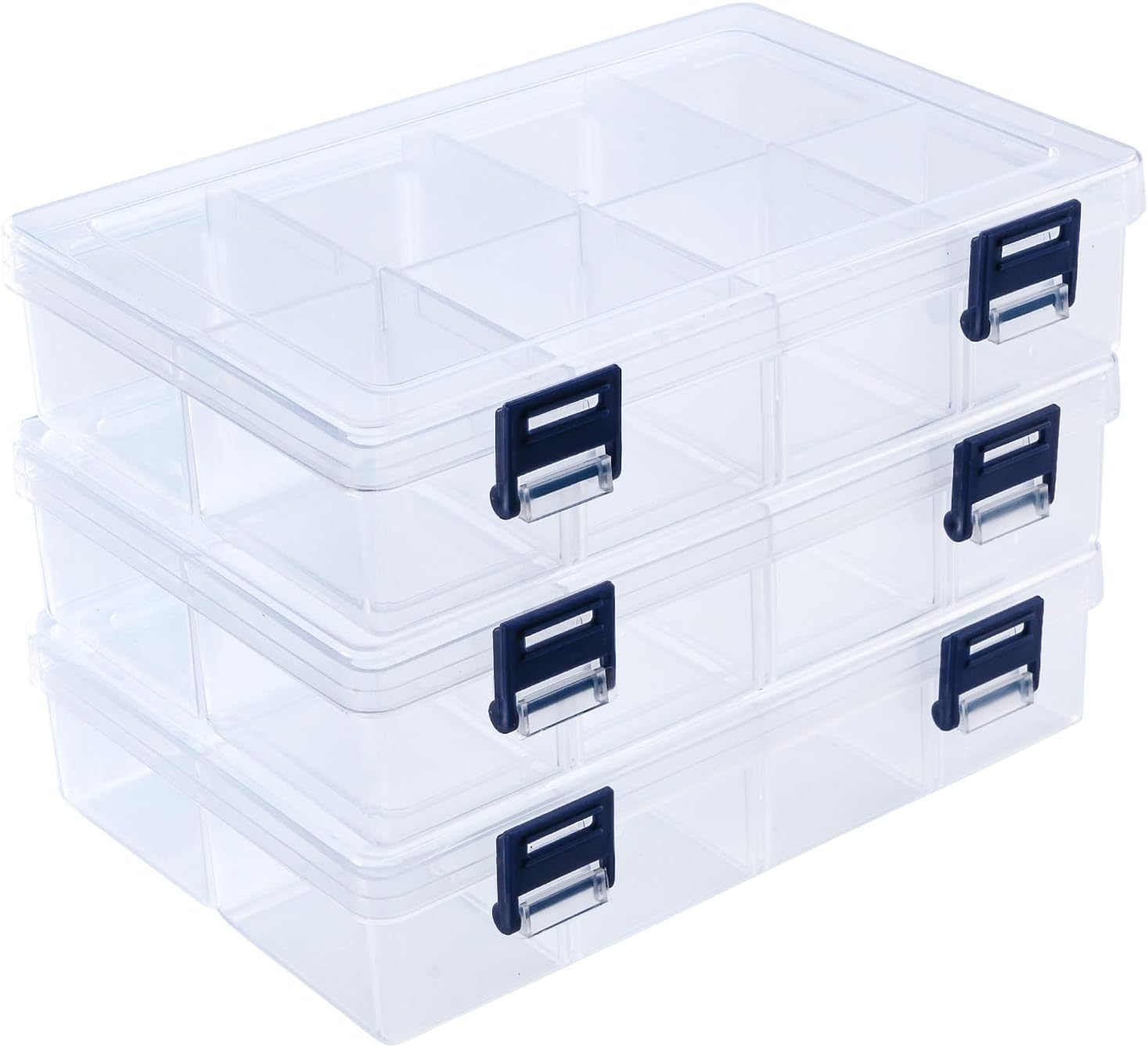 ilauke Craft Storage Box, 3x8 Grids Clear Plastic Craft Organiser, Tiered Arts and Crafts Box for Earring, Beads, Jewellery, Adjustable Dividers