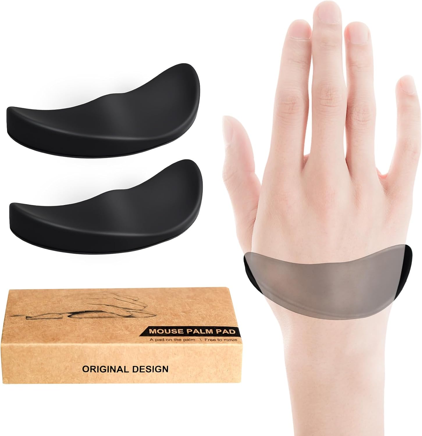 JIKIOU Right-Handed Truly Ergonomic Wrist Rest for Mouse 2 Pack, Carpal Tunnel Support, Pain Relief, Anti-Fatigue, Easy Glide, Office Computer Laptop Gaming Black