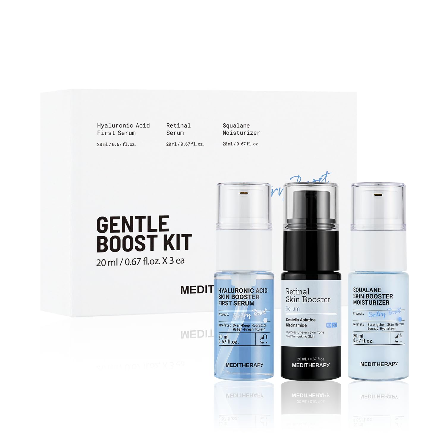MEDITHERAPY Gentle Boost Kit – Korean Skin Care Set with Retinal & Hyaluronic Acid Serum & Squalane Moisturizer, Anti-Aging & Hydrating Routine, Beginner-Friendly, Travel & Gift