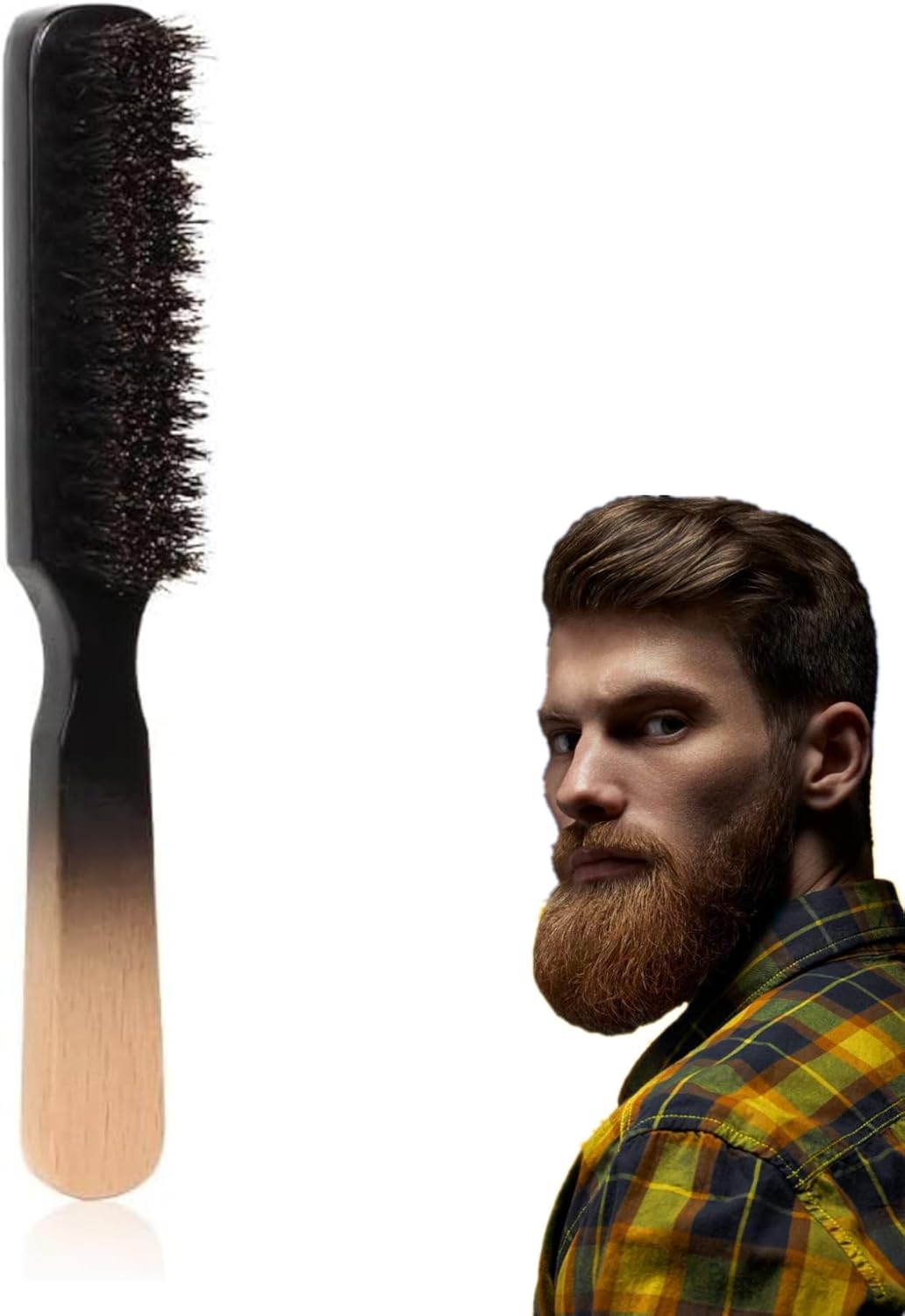 TIEGUANJIA Professional Beard Grooming Brush - Natural Hair Boar Bristles Fade Brush for Men's Facial Shave and Styling - Mustache Cleaning Tool for Beard Care