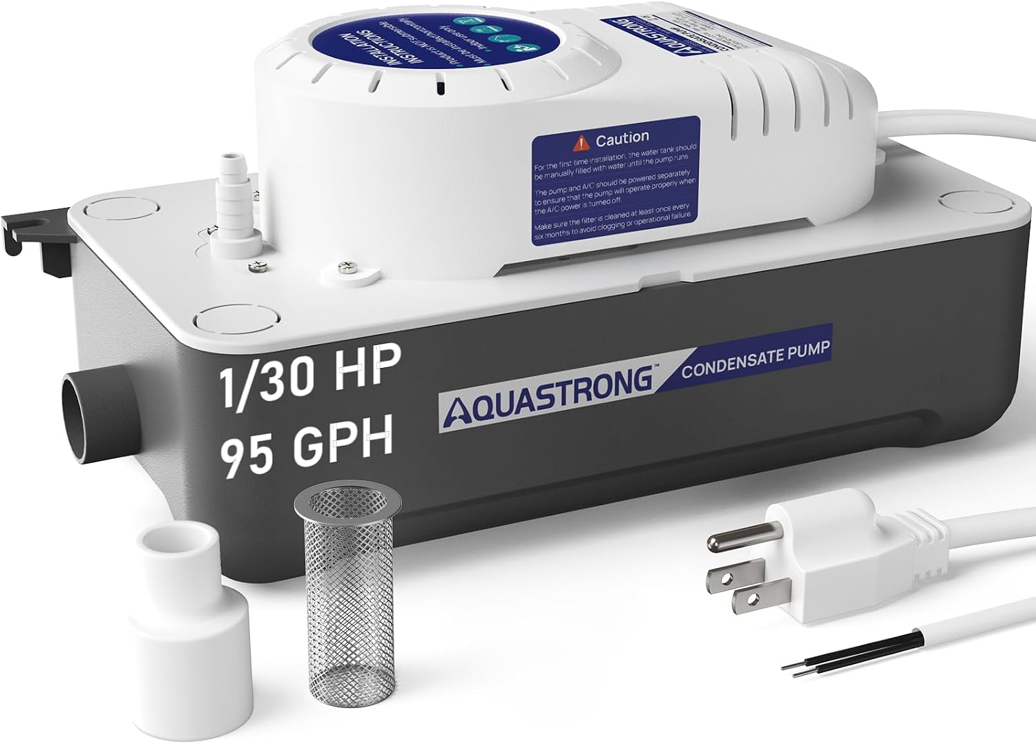 Aquastrong HVAC Condensate Pump, 115V/230V, Automatic Safety Switch, AC Condensate Removal for Air Conditioner, Furnace, Dehumidifier, 3.3' Power Cord, Grey