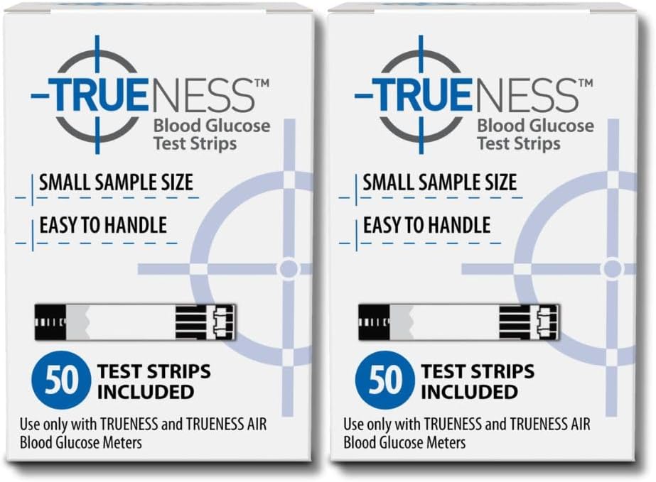 TRUENESS Blood Glucose Test Strips - Diabetic Blood Sugar Test Strips - Compatible with TRUENESS Meters for Accurate Diabetes Monitoring - 50 Count (2 Pack)
