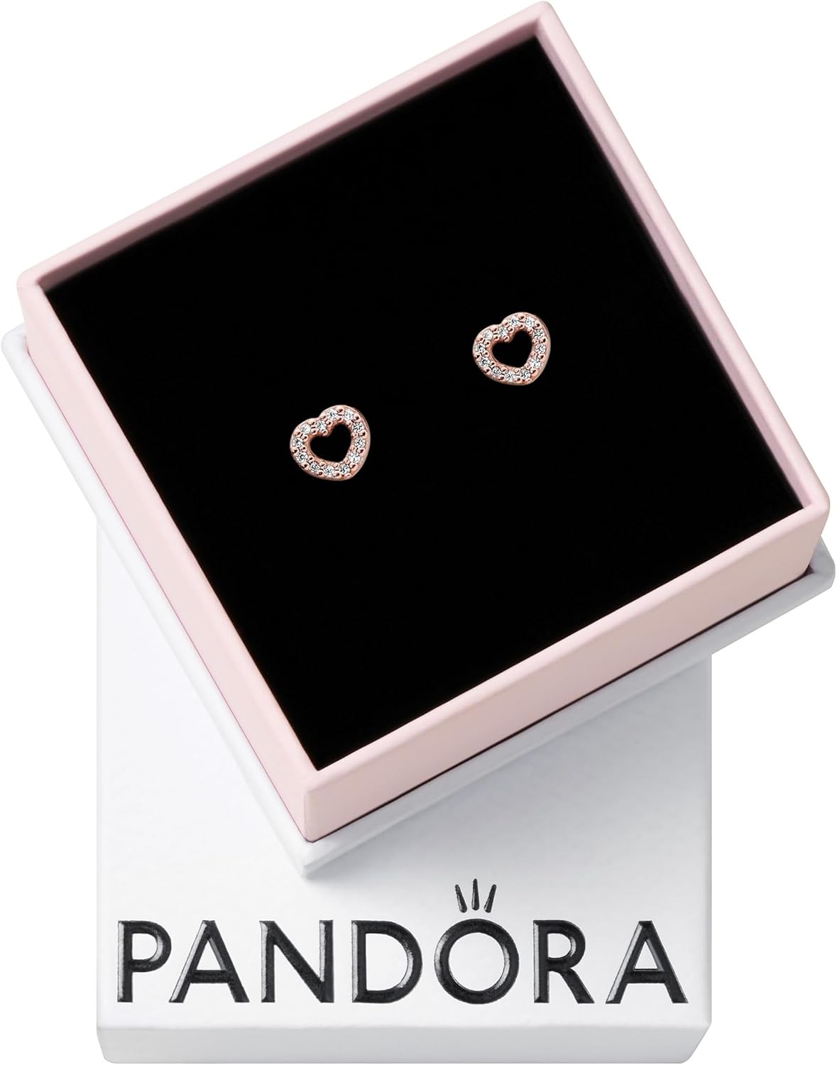 PANDORA Open Heart Stud Earrings - Stunning Women's Earrings - Gift for Her - 14k Rose Gold & Cubic Zirconia - With Gift Box
