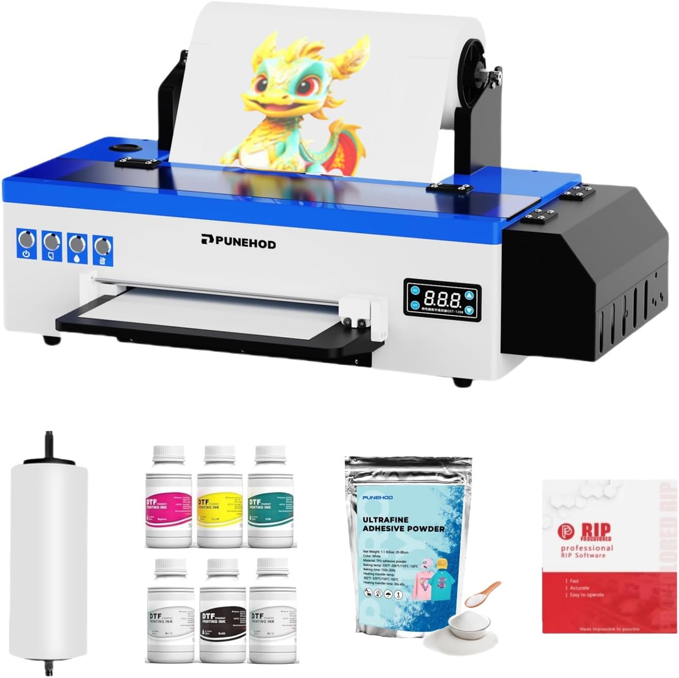 PUNEHOD A3 L1800 DTF Printer, 13-inch Apparel Transfer Printing Machine with White Ink Circulation for DIY Printing on Dark and Light Fabrics (Without Oven)