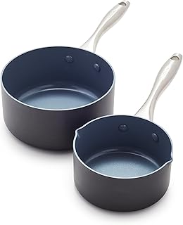 GreenPan Lima Hard Anodized Healthy Ceramic Nonstick 1QT and 2QT Saucepan Pot Set, PFAS-Free, Oven Safe, Gray