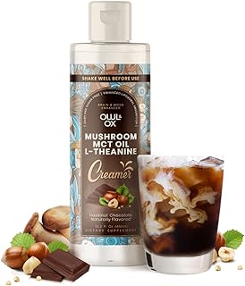 Mushroom Coffee Creamer with MCT Oil by Owl & Ox | L Theanine, Nootropic Superfood Blend, Vegan, Sugar Free, Dairy Free, Adaptogens, Plant Based & Keto Friendly, Hazelnut Chocolate Flavor, 30 Servings
