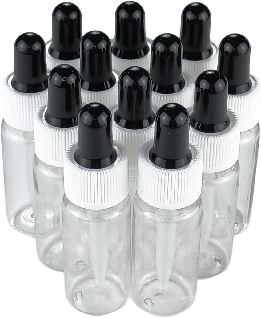 Kang&Chang 15 mL Clear Plastic Dropper Bottles, 12 Pack Travel Size