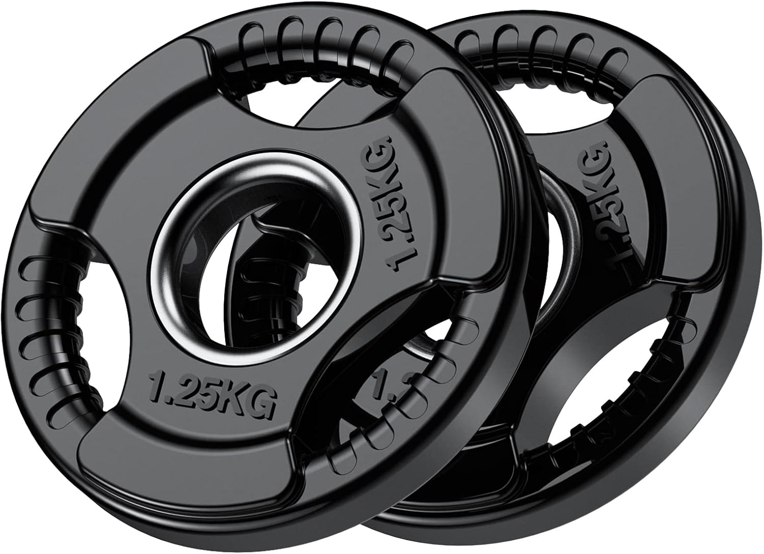 PhysKcal Olympic Weight Plates with Rubber Finish 2’’ Opening and Tri-Grips, Black Barbell Plates Discs for Lifting and Strength Training, Solid Cast Iron Core Weights Set for Barbell, 1.25kg - 20kg