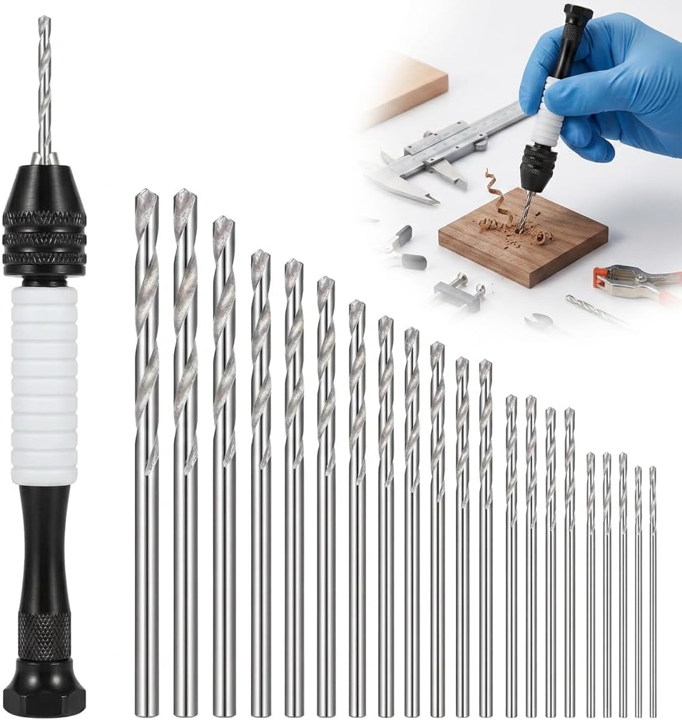 25Pcs Precision Pin Vise Hand Drill Set with Bits for Jewelry Resin Craft