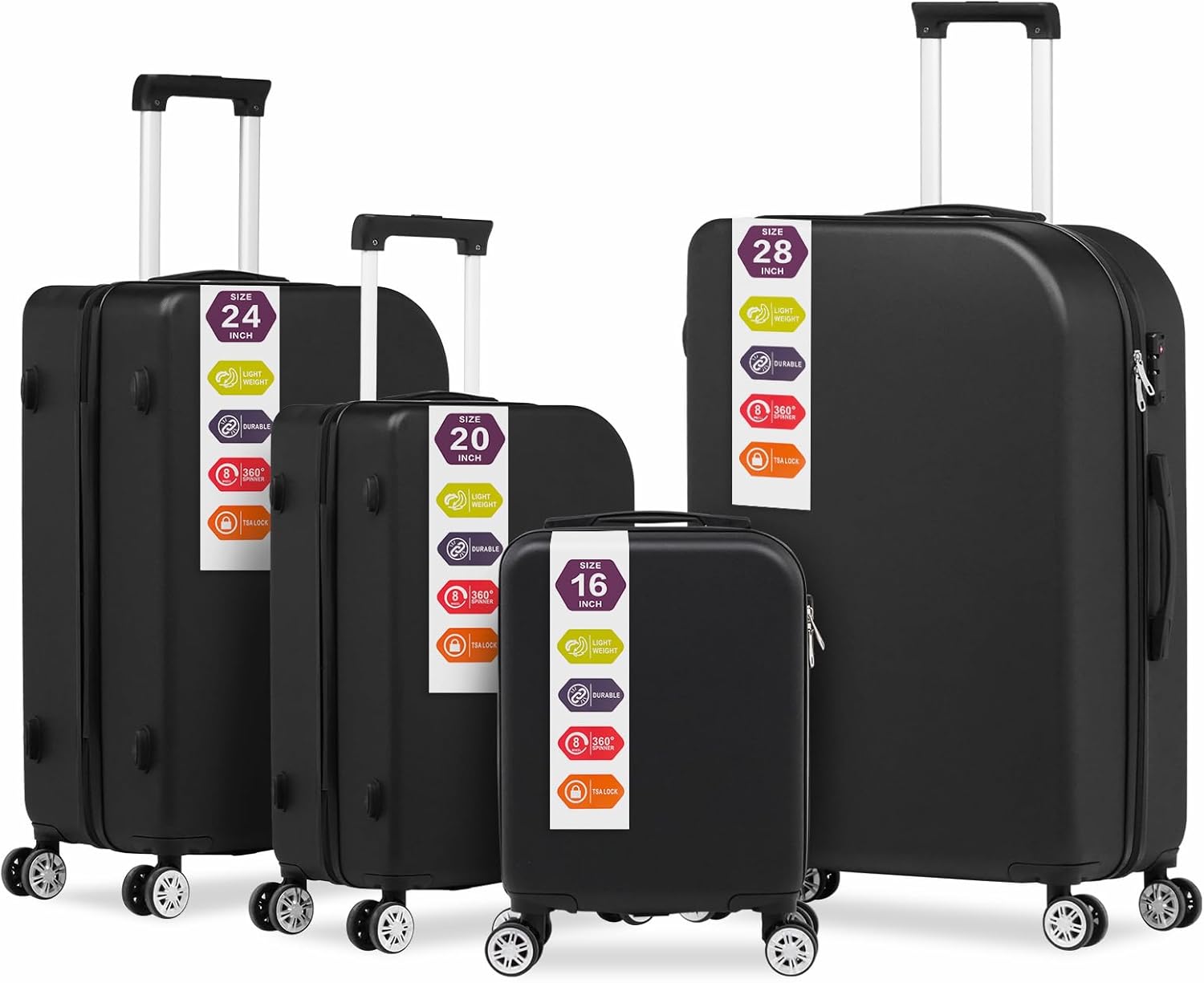 Rebonique Suitcase Sets 4 Piece Expandable ABS Hard Shell Suitcase Lightweight Durable Cabin Luggage Set with 4 Wheels TSA Lock, 16" 20" 24" 28" Large Medium Carry On Check in Travel Luggage