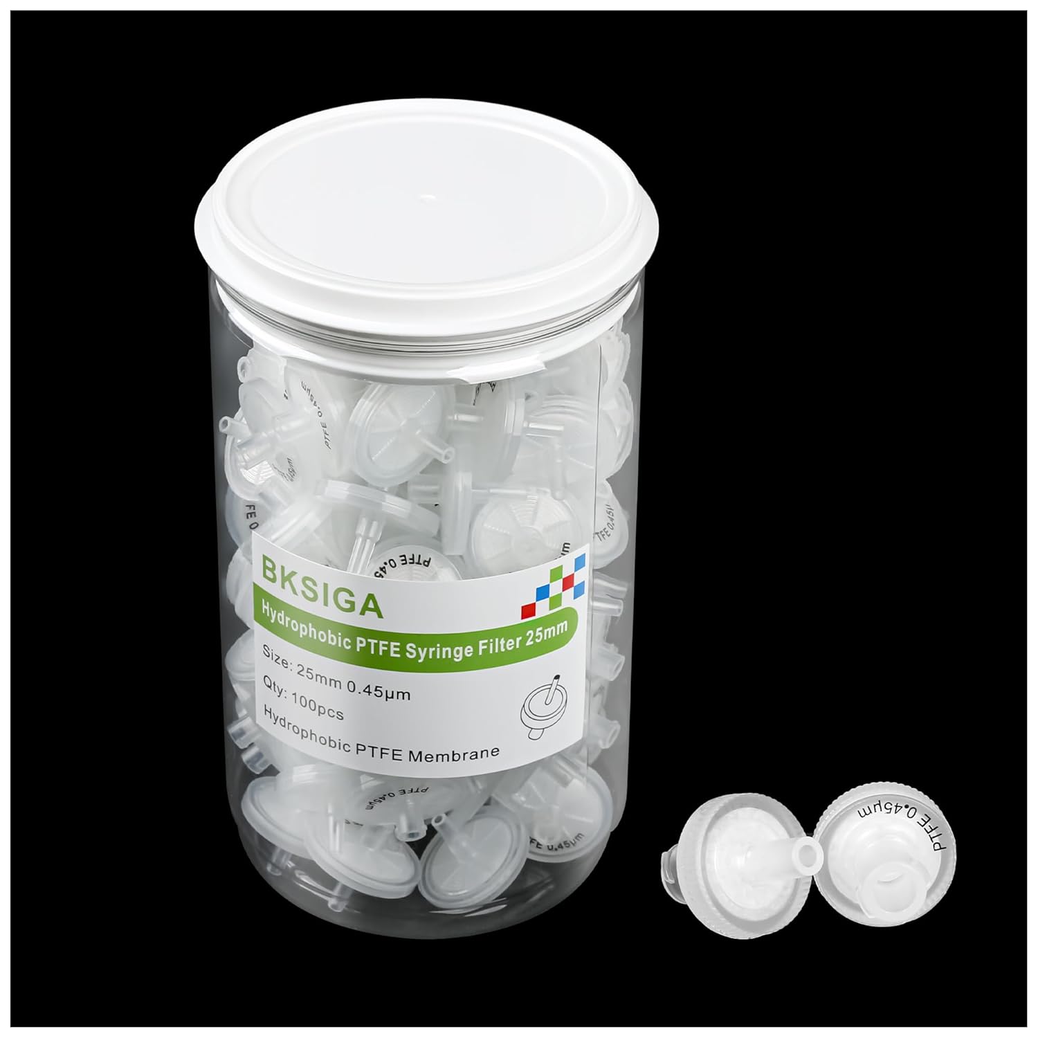 Syringe Filters PTFE 100Pcs Hydrophobic Filtration 25mm Diameter 0.45μm Pore Size
