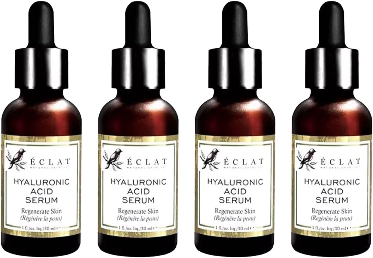 Eclat Hyaluronic Acid Serum, Restores Hydration, Smooths Skin, Anti-Wrinkle & Anti-Aging Serum, 2.5% Hyaluronic Acid with Vitamin C & E, Hydrating Formula, 30ml, Pack of 4