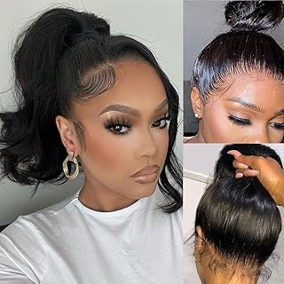 360 Lace Front Wigs Human Hair Pre Plucked Transparent Lace Frontal Wigs for Black Women with Baby Hair 360 Hd Full Lace Human Hair Wigs 150% Density Natural Black 12 Inch