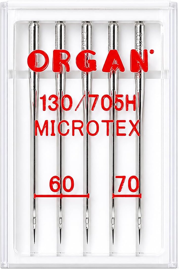Organ Microtex Needles 5-Pack, 60/8 & 70/10, Ultra Sharp for Silk