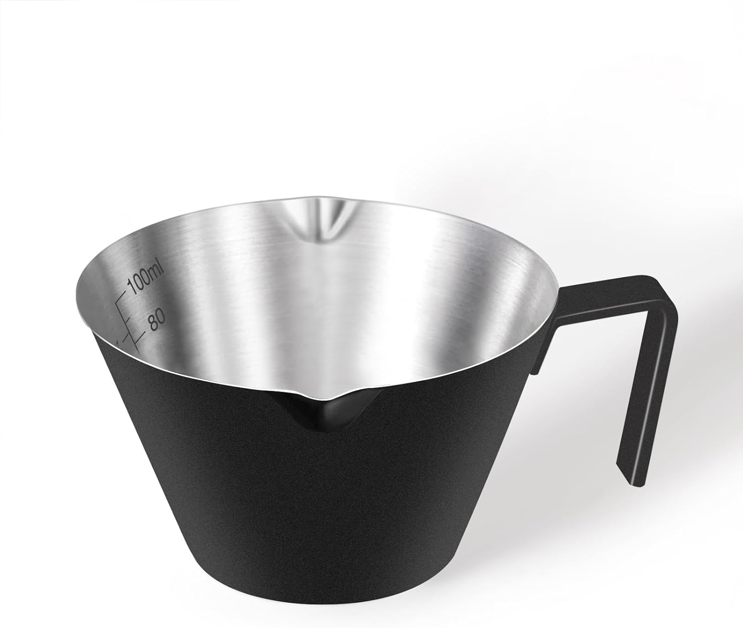 Stainless Steel Espresso Cups, Espresso Accessories, Double Spout Metal Measuring Cup with Dual Scale, Espresso Shots Cup with Handle, Coffee Bean Weighing (Matte Black),3.4OZ/100ML
