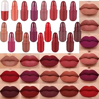 evpct 18Pcs Mini Pills Lipstick Capsule Set for Women Waterproof Long Lasting Deep Red Matte Small Magic Permanent Lipstick 24 Hour Lipstick Bulk Samples Sampler labiales mate 24 horas originales 02