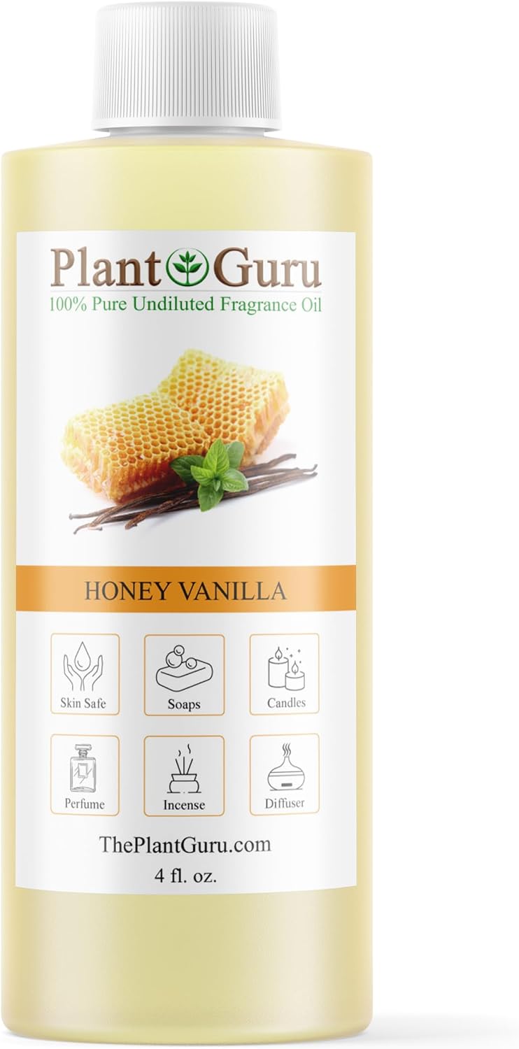 Honey Vanilla Fragrance Oil 4 fl. oz. Scented Oil for DIY Soap Making, Candles, Bath Bombs, Body Butters. Used in Aromatherapy Diffusers, Burners and Warmers. Great Addition to Lotions and Creams.
