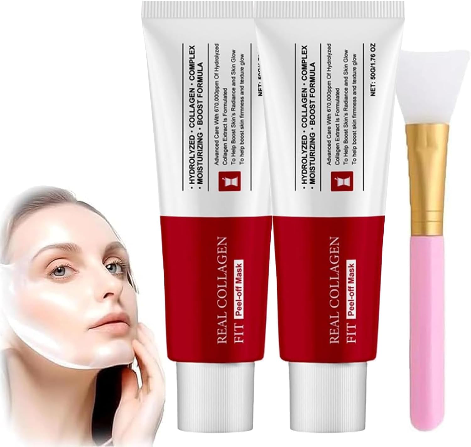 2Pcs Real Collagen Fit Mask,Hydrolyzed Collagen Wrapping Mask,Peel Off Facial Mask for elasticity,Hydrating,Glow,Glass Skin,Face Moisturizer,Self Care