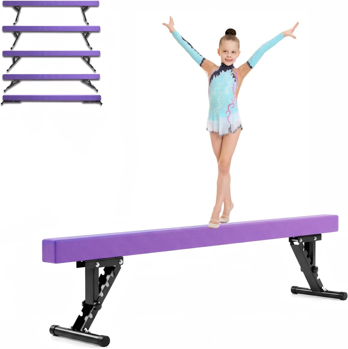 Gymnastics Beam, Balance Beam Adjustable Home Gymnastics Equipment, Five Height Adjustable Levels, Faux Suede, Suitable for Outdoors Birthday Gym Training Exercise