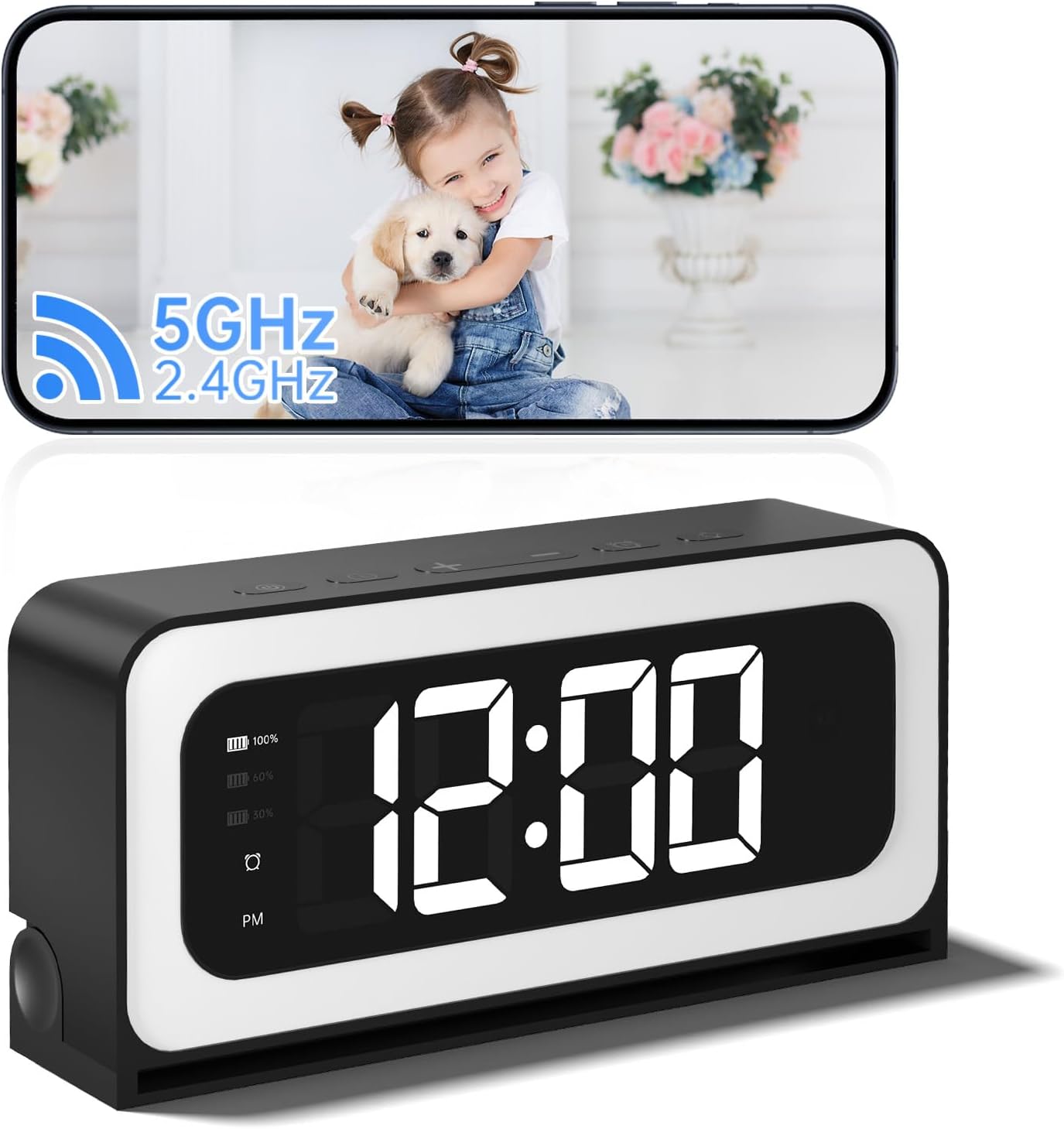 JUFLSKY Clock Camera 2K,5G&2.4G WiFi Wireless Indoor Camera for Home Security,3 in 1 Nanny Cam with Alarm Two-Way Talk,Night Vision & Motion Detection,Local SD Recording/Repla (Black+ White)