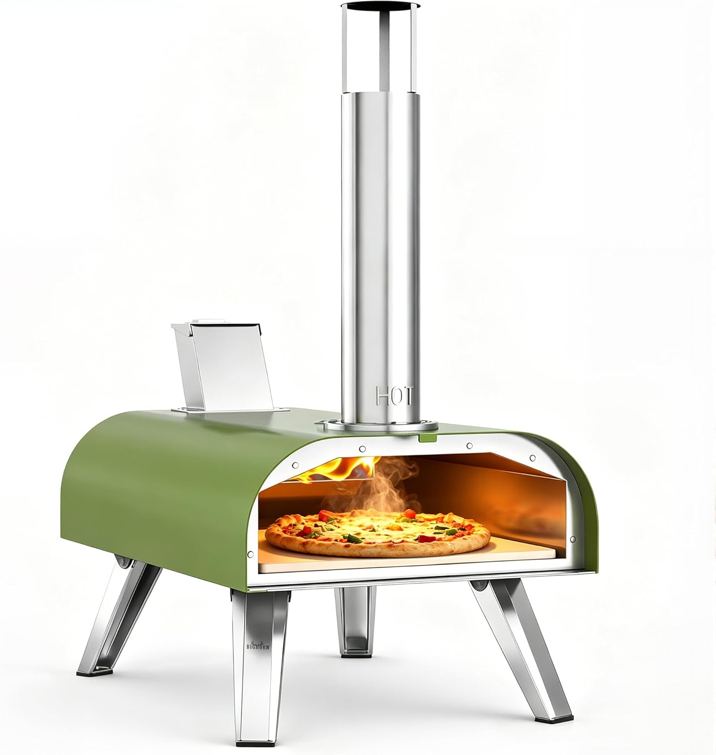 BIG HORN 12" Multi-Fuel Outdoor Pizza Oven Reach up to 1110℉– 3-in-1 Wood,Gas&Electric Compatible (Burners Sold Separately),Pellet Pizza Oven Portable Pizza Maker for Backyard,Camping&Tailgating,Green
