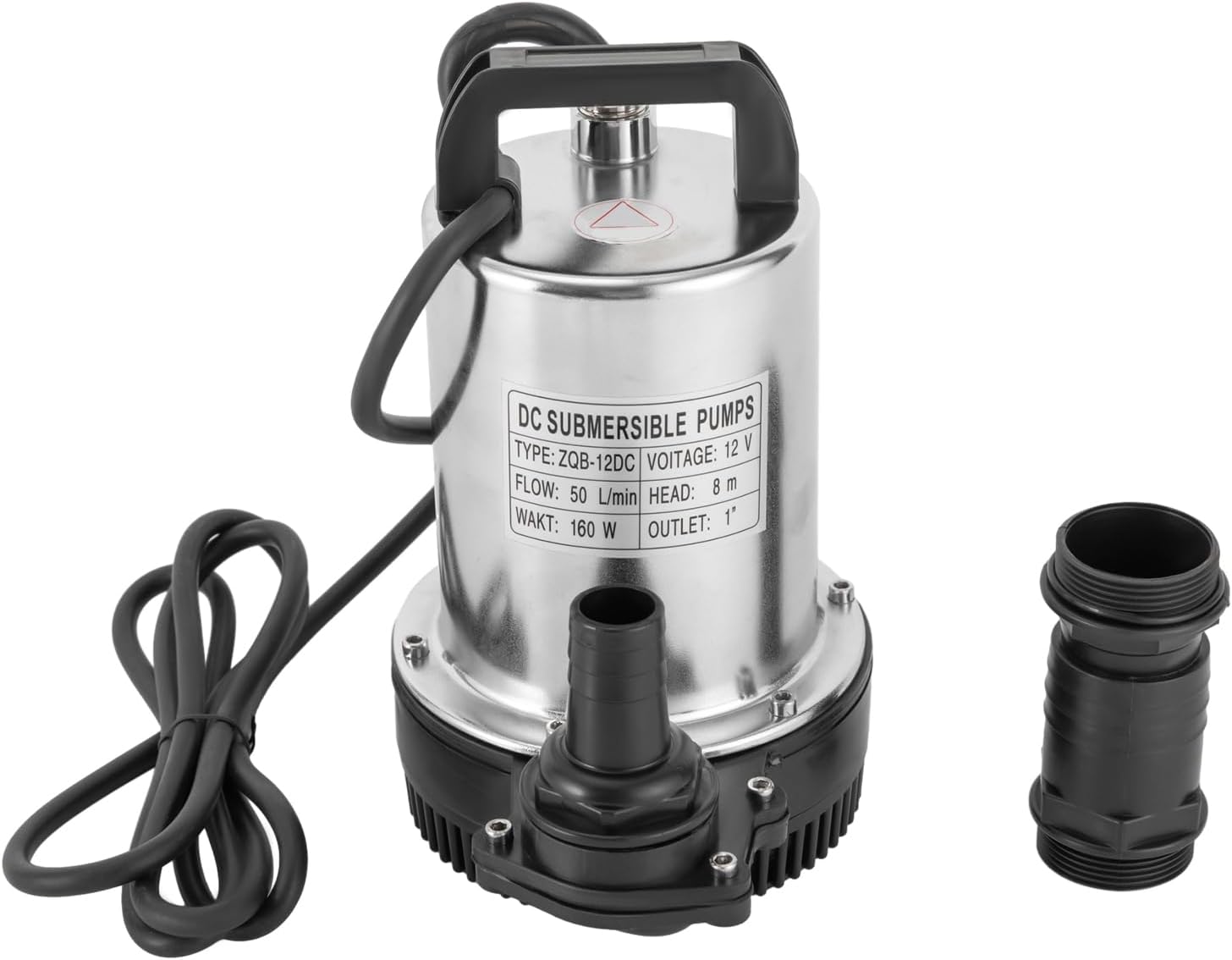 160W 12V DC Submersible Sewage Water Pump, 6000L/H Stainless Steel Dirty Water Drain Septic Sump Pump, for Draining Ponds, Pools, Basements & Septic Tanks, Max 8m Immersion Depth