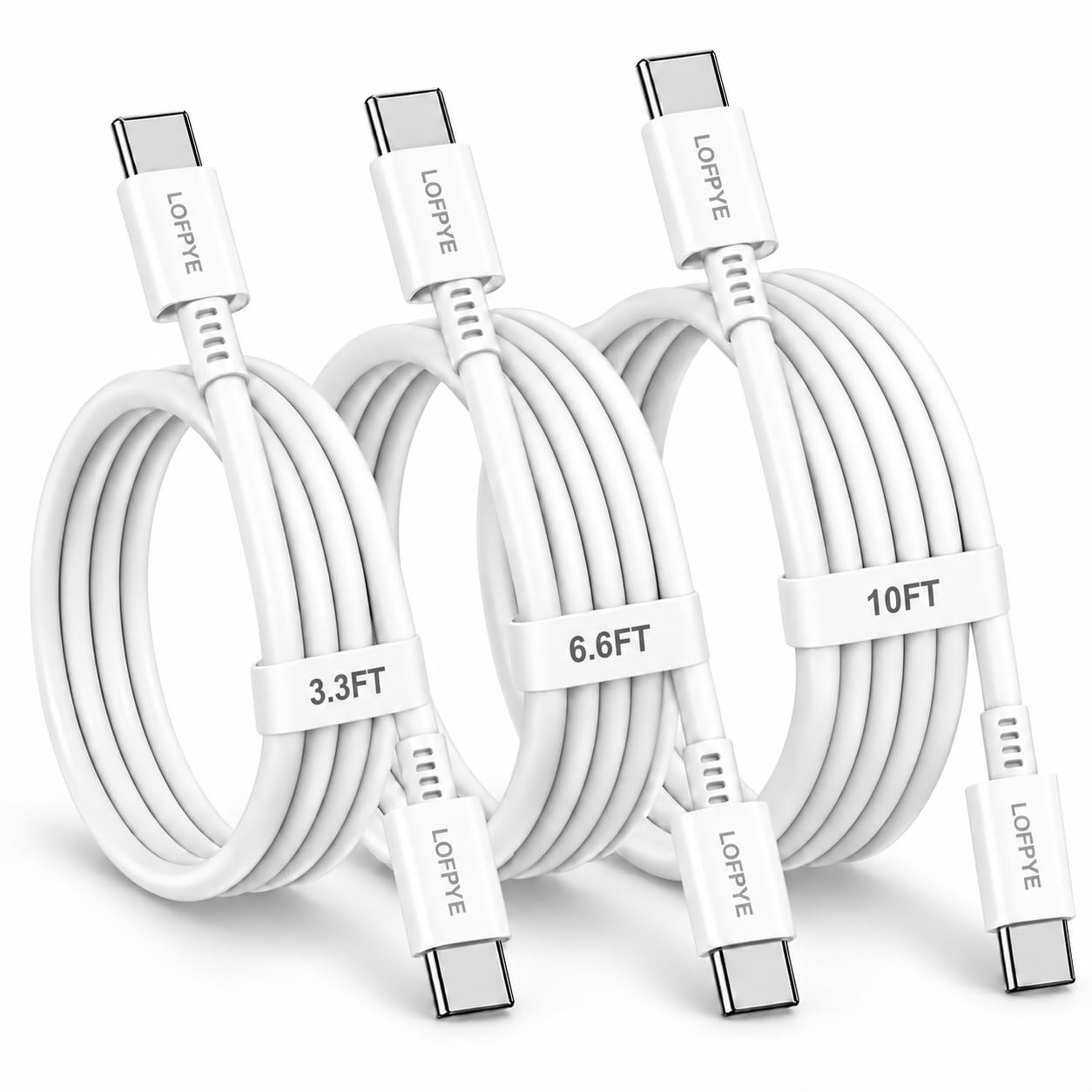 LOFPYE 3-Pack 60W USB C to USB C Cable 3.3FT+6.6FT+10FT for iPhone 18/17/16
