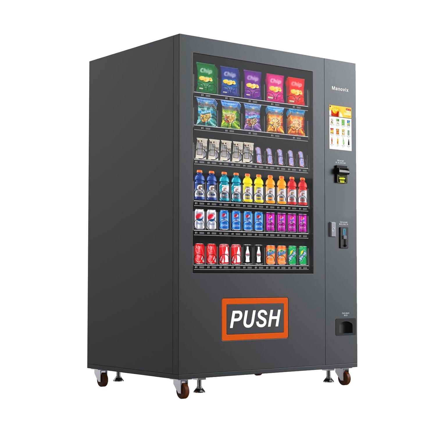 Beverage Snack Combo Commercial Vending Machine for Business 60 Slots Large Refrigerated Vending Machine for Cold Drink soda with Touch Screen (Bill & Coin Acceptor)